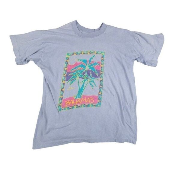 Vintage Bahamas T Shirt Mens Size Medium 80s Tropical Travel Palm Trees - Picture 1 of 7